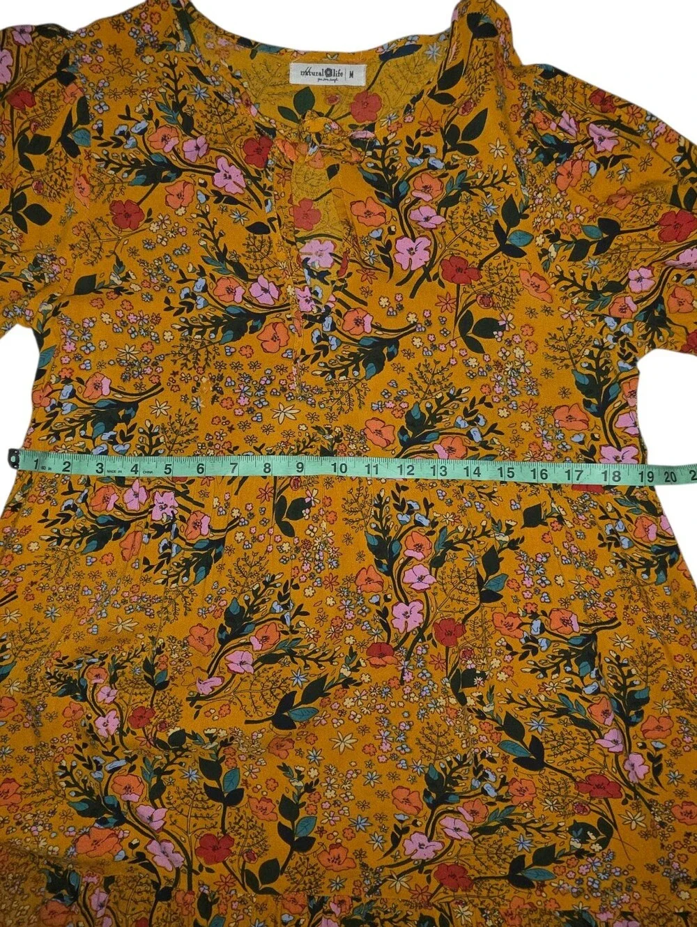 Natural Life Nova Maxi Dress Mustard Pink Poppy Floral Boho Tiered Rayon Size M - Picture 6 of 9